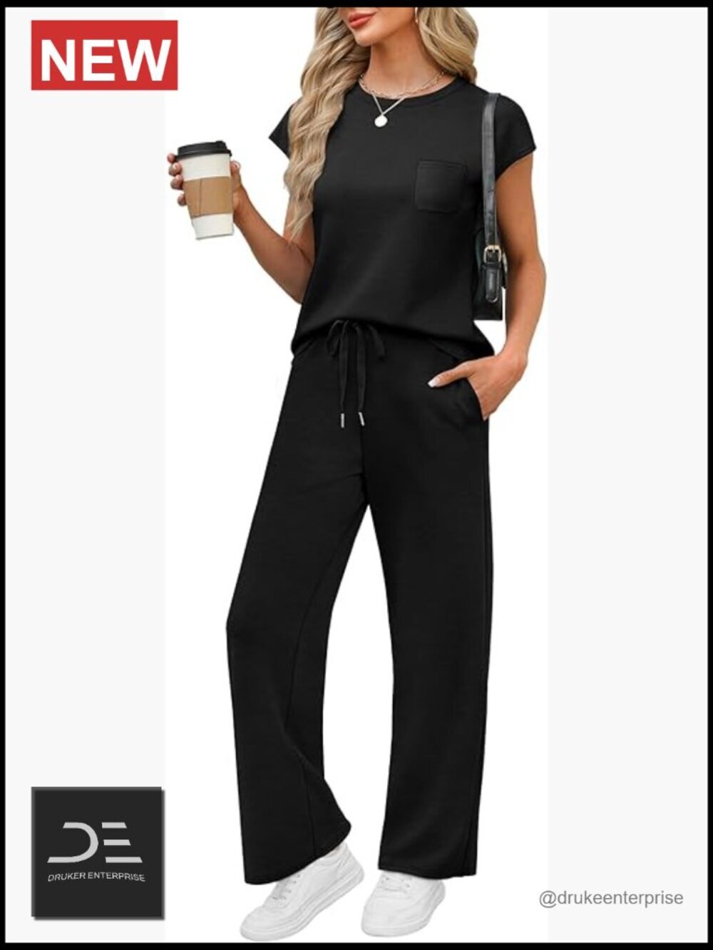 Women's Cap Sleeve Lounge Set with Pockets 2 Piece Set